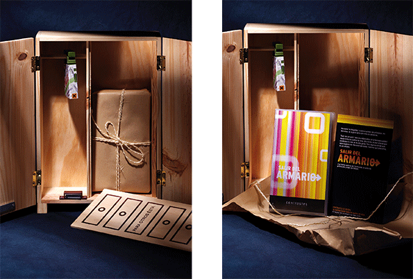 Imagen armario abierto donde se ve un paquete con una cuerda que lo ata